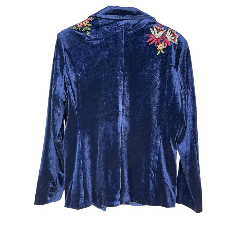COLLEEN LOPEZ Women's Blue Floral Embroidered Velvet Blazer NWT Medium - Picture 6 of 6